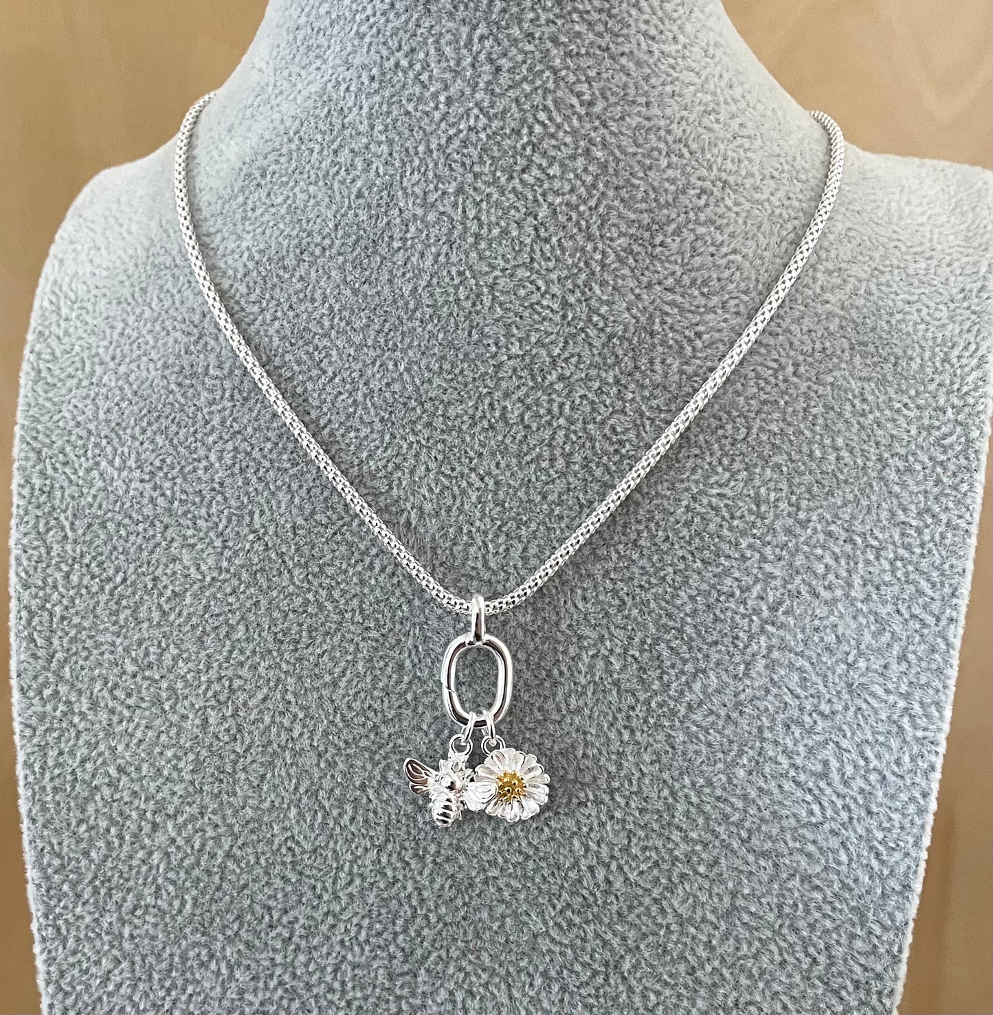 A Spring Edition Necklace, Charm Holder, 2 Charms Solid 925 Sterling Silver Italy