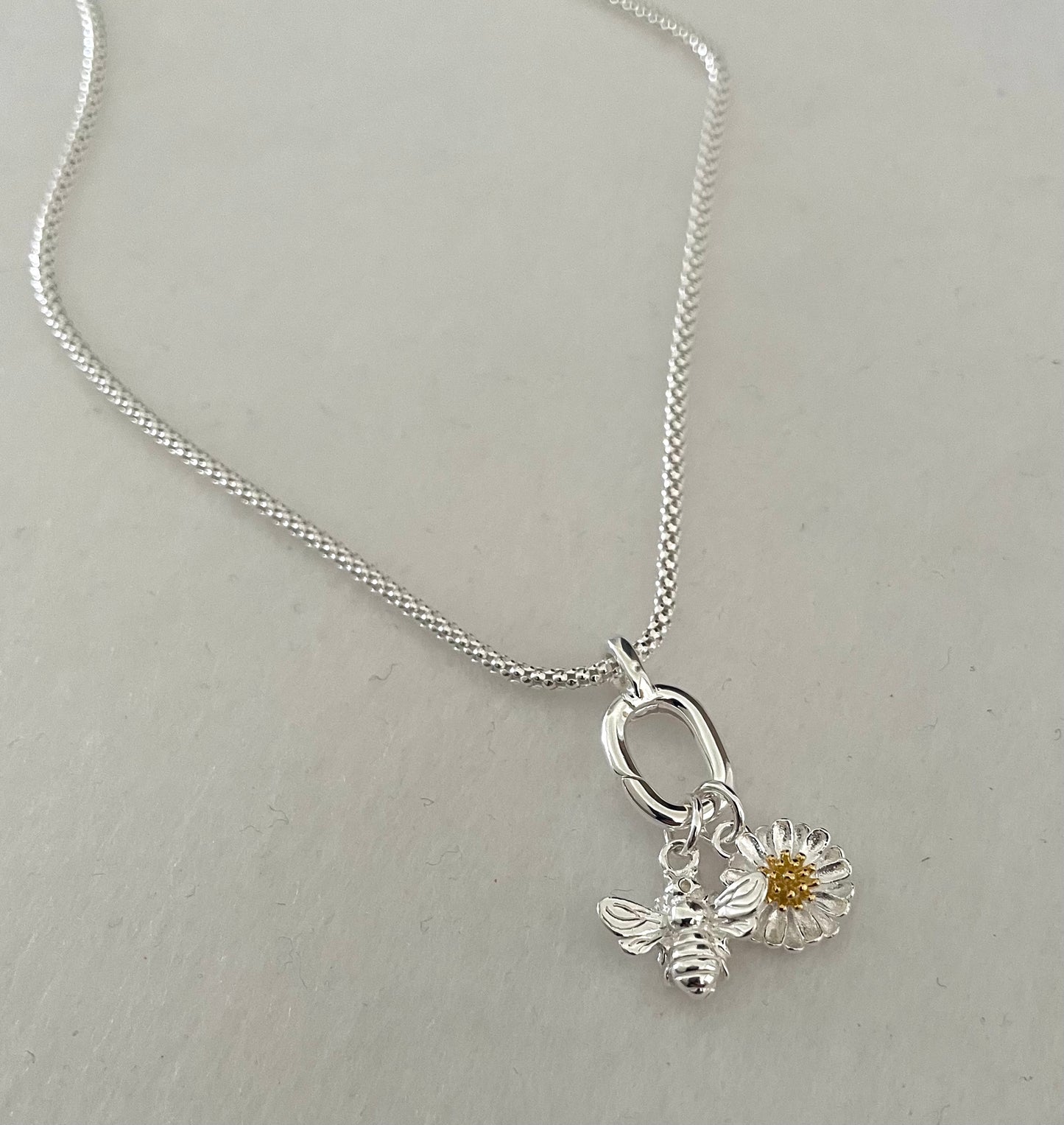 A Spring Edition Necklace, Charm Holder, 2 Charms Solid 925 Sterling Silver Italy