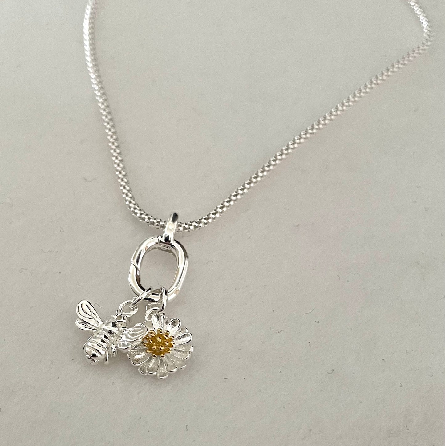A Spring Edition Necklace, Charm Holder, 2 Charms Solid 925 Sterling Silver Italy