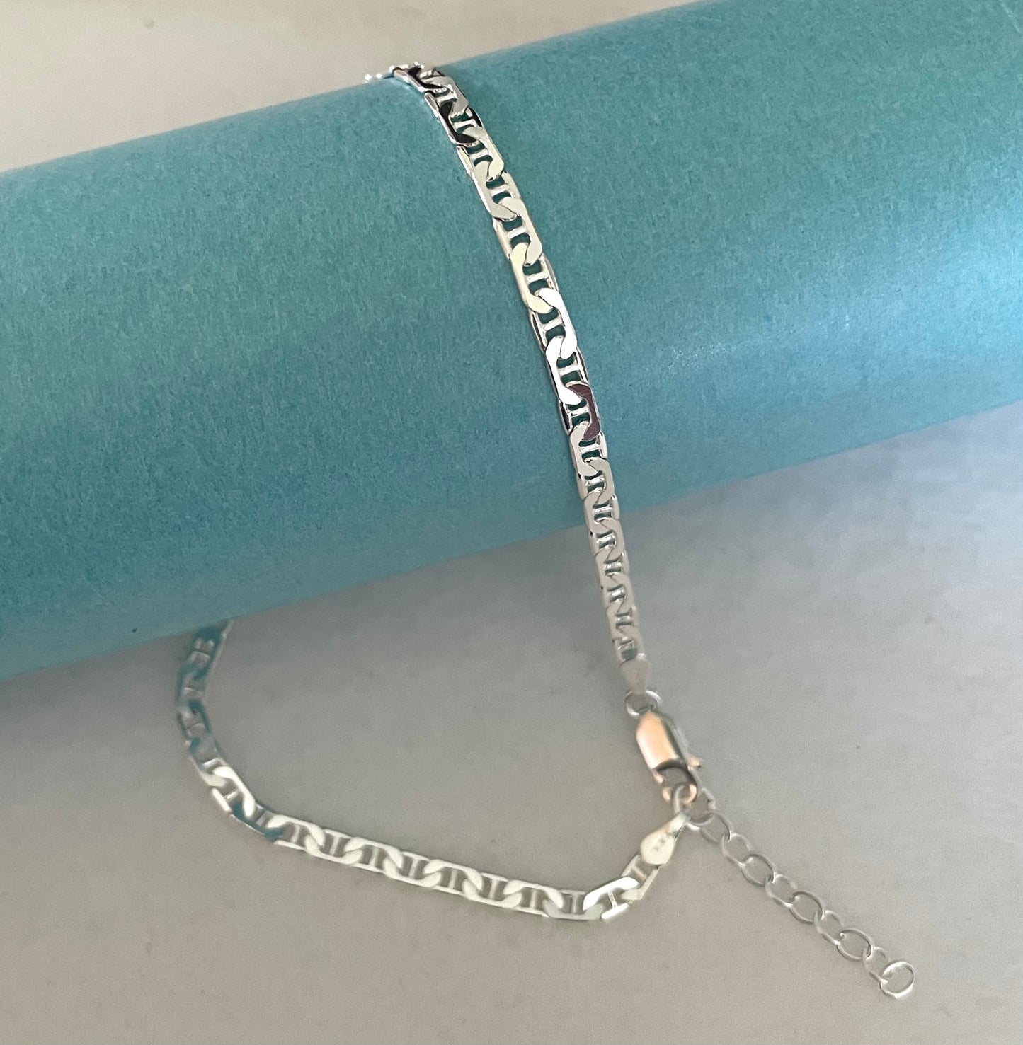 Anklet Gucc/Marine Link Solid 925 Sterling Silver Italy