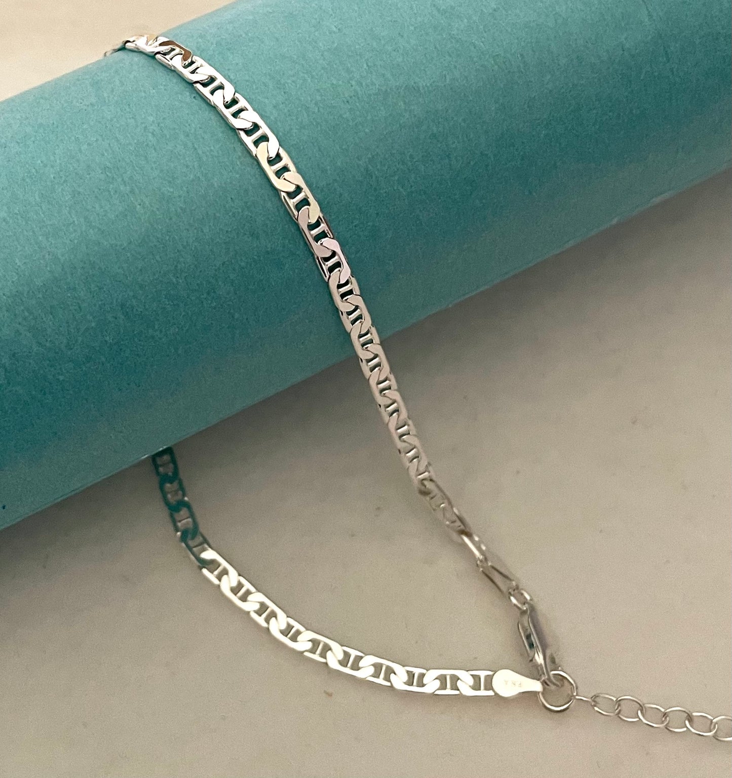 Anklet Gucc/Marine Link Solid 925 Sterling Silver Italy