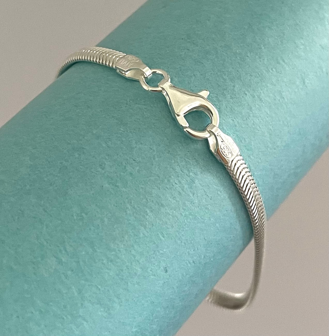 Bracelet Glamorous Oval Snake Link Solid 925 Sterling Silver Italy