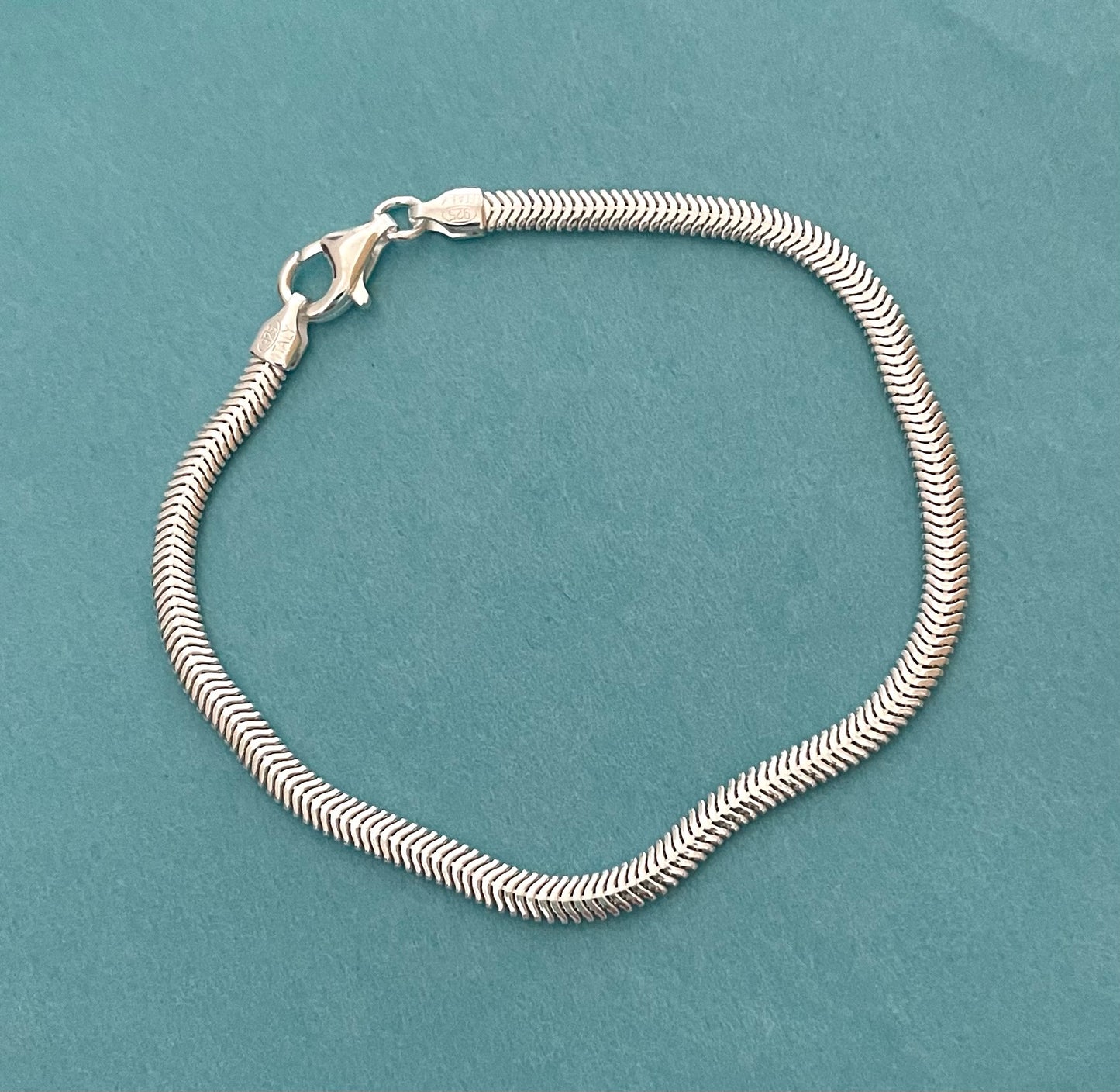Bracelet Glamorous Oval Snake Link Solid 925 Sterling Silver Italy