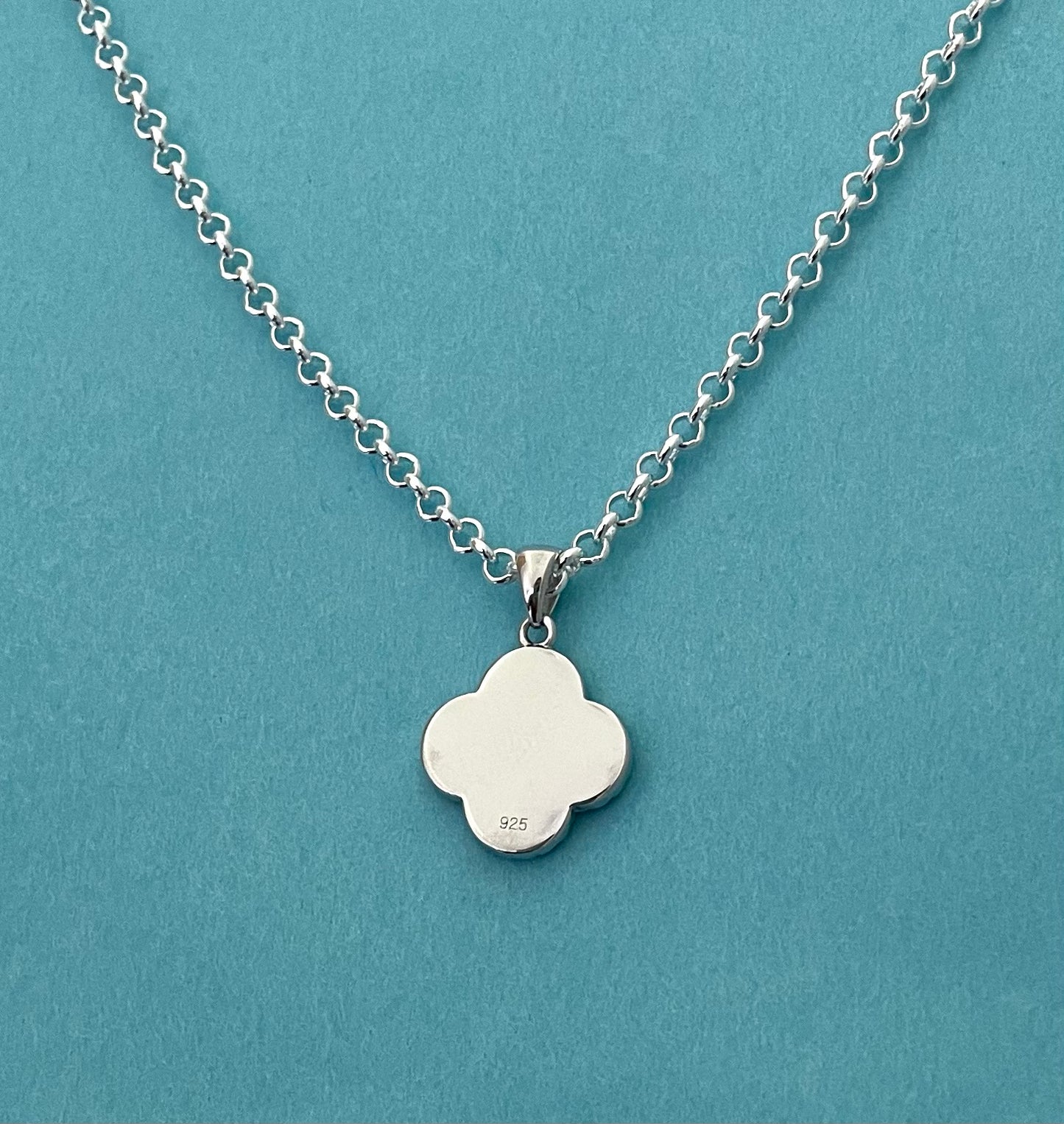 Green Malachite Clover Necklace Solid 925 Sterling Silver Italy