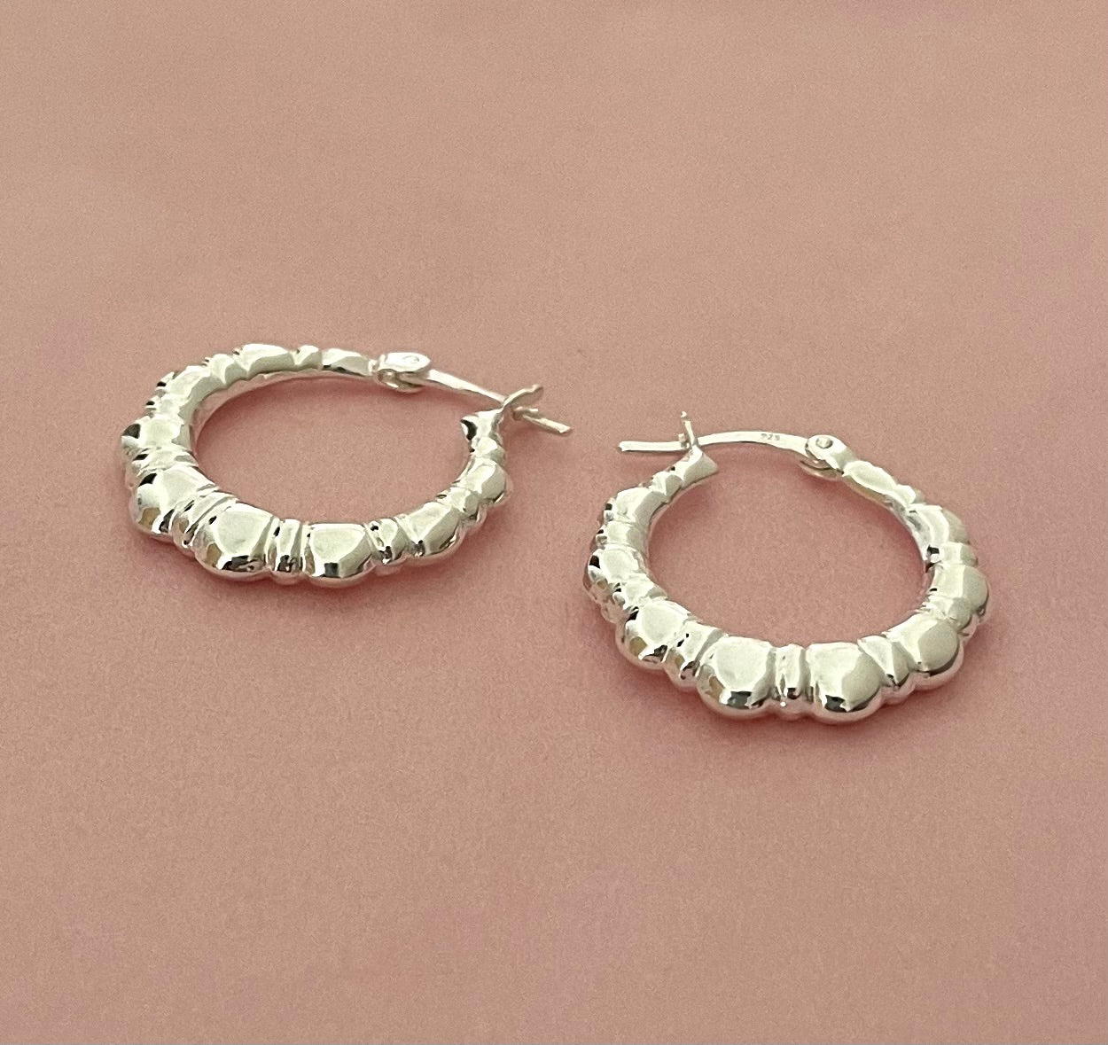 Earrings ~ Fancy Hoops 20mm Solid 925 Sterling Silver