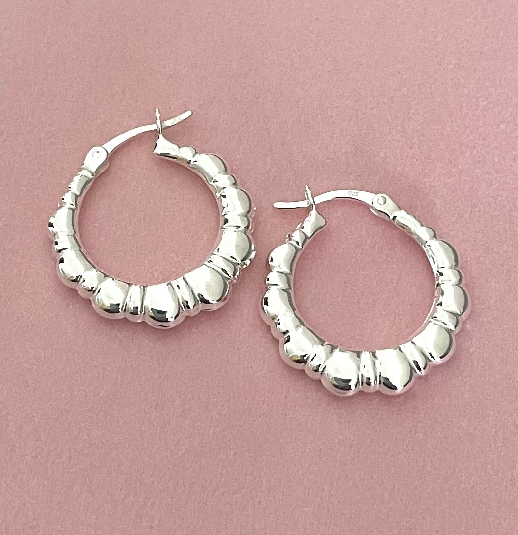 Earrings ~ Fancy Hoops 20mm Solid 925 Sterling Silver