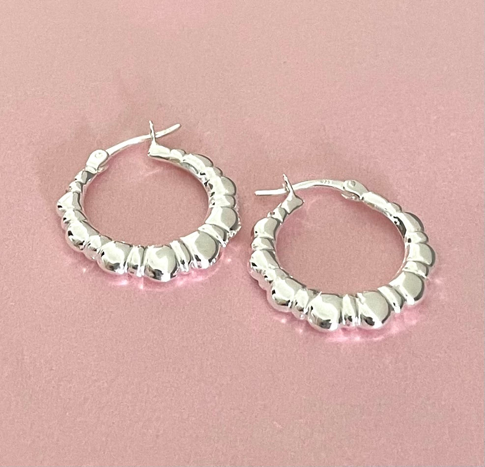 Earrings ~ Fancy Hoops 20mm Solid 925 Sterling Silver