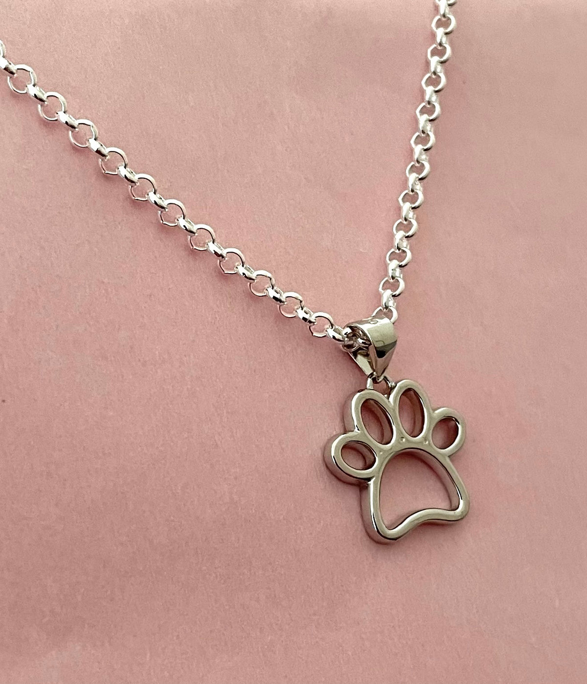 Necklace Paw On Rolo Chain Solid 925 Sterling Silver Italy