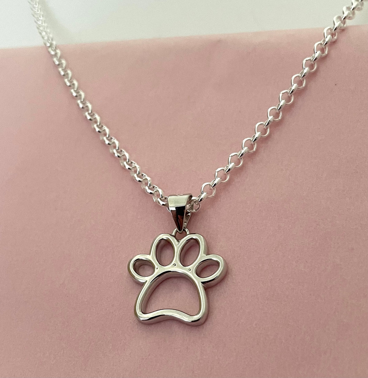 Necklace Paw On Rolo Chain Solid 925 Sterling Silver Italy