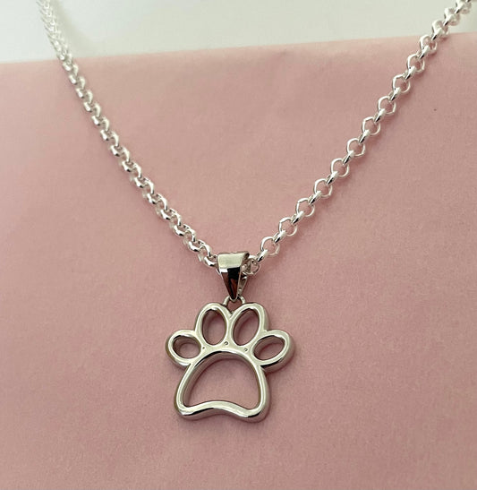 Necklace Paw On Rolo Chain Solid 925 Sterling Silver Italy