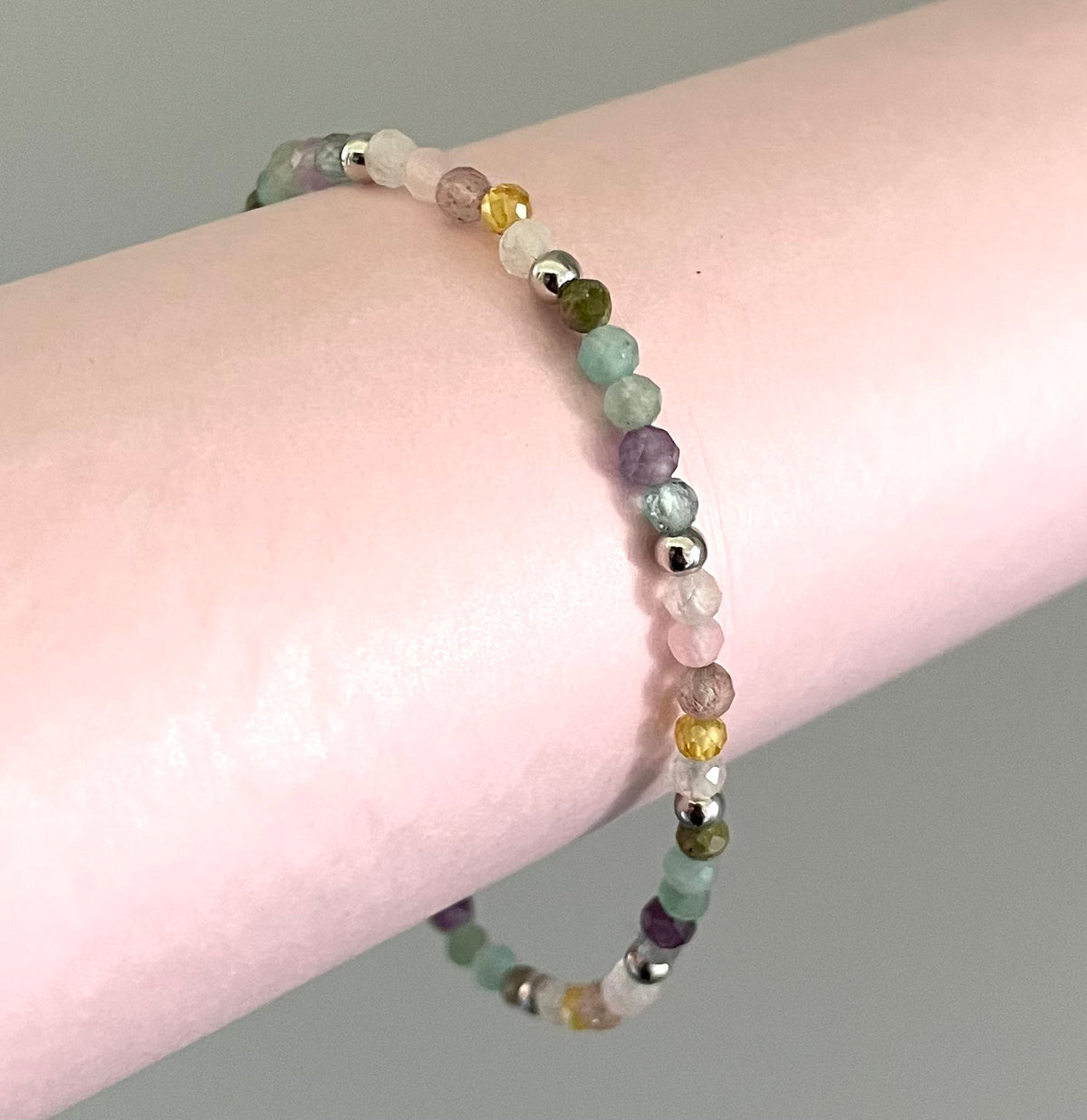 'Cute & Colourful' Bracelet With Gemstones & 925 Sterling Silver Ball Beads