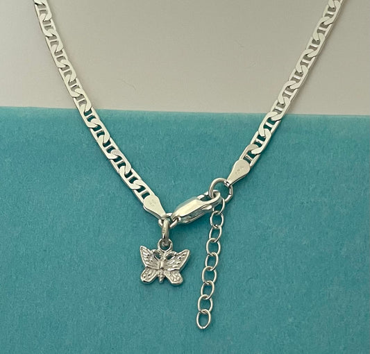 Anklet Gucc/Mariner Butterfly Solid 925 Sterling Silver Italy