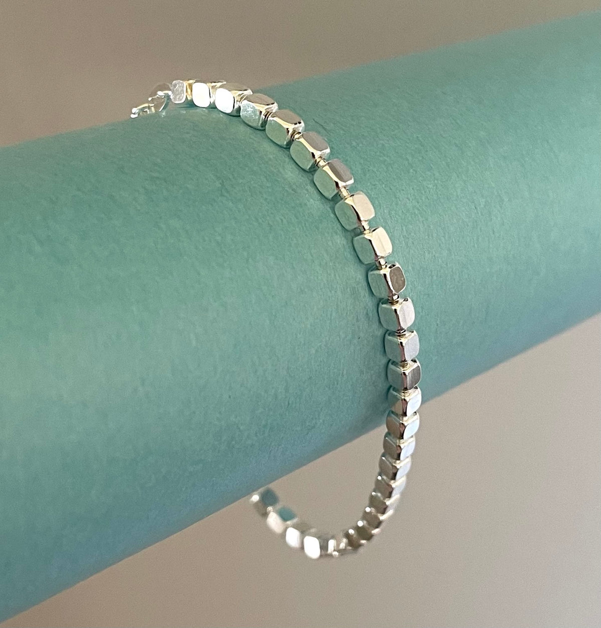 Bracelet With Cubes Solid 925 Sterling Silver Italy