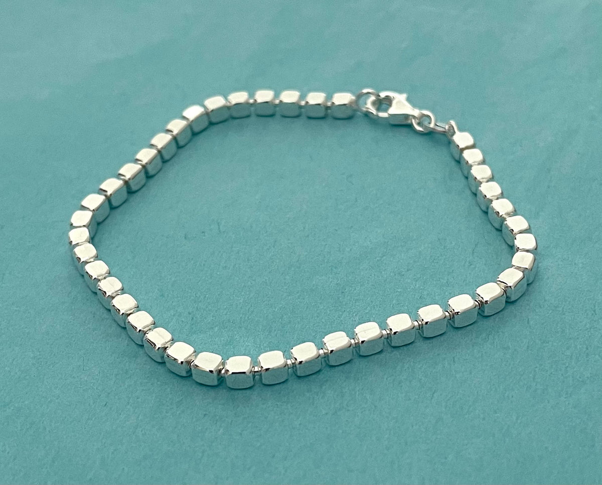 Bracelet With Cubes Solid 925 Sterling Silver Italy