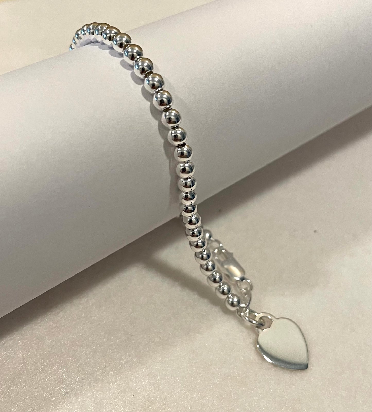 Bracelet Ball Bead Heart Tag Solid 925 Sterling Silver Italy