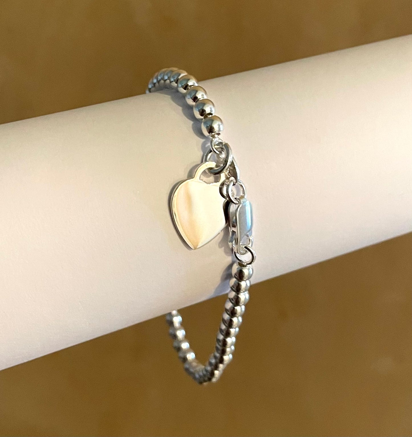 Bracelet Ball Bead Heart Tag Solid 925 Sterling Silver Italy