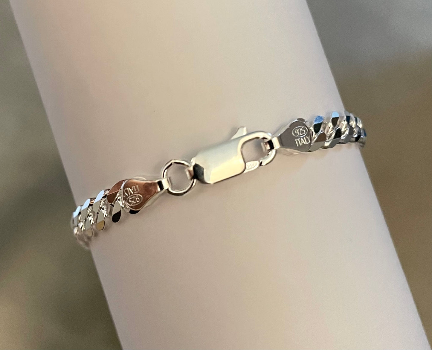 Bracelet Thick Curb Link Solid 925 Sterling Silver Italy
