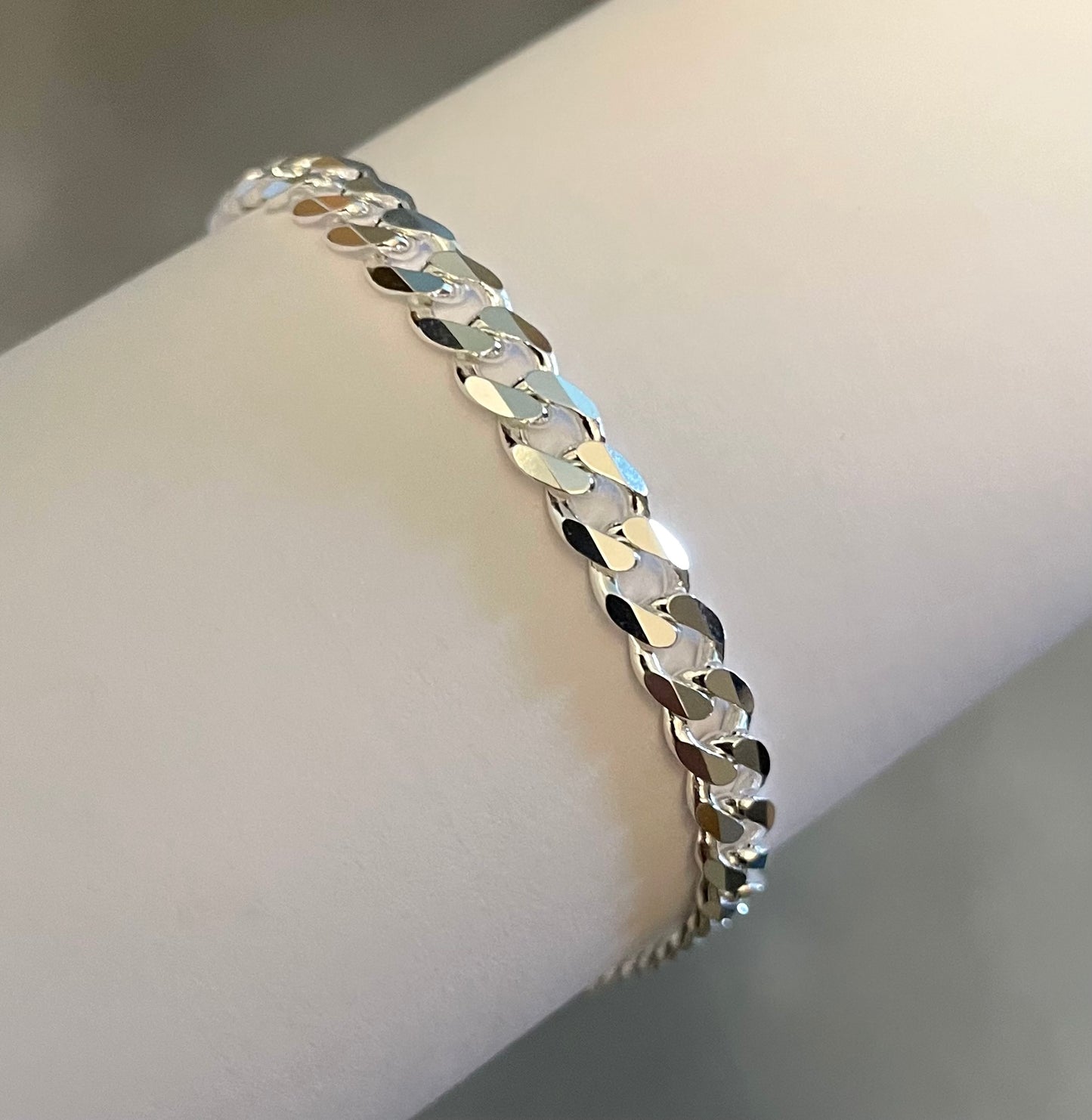 Bracelet Thick Curb Link Solid 925 Sterling Silver Italy