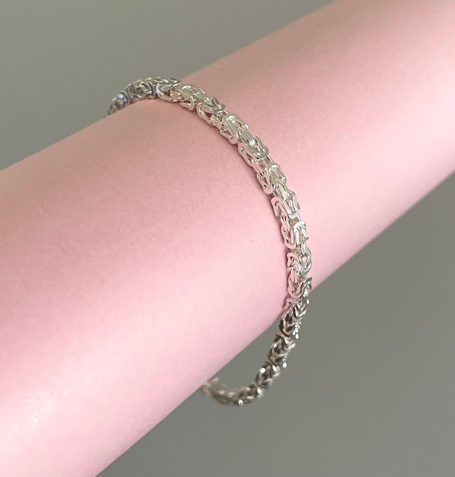 Bracelet Four Sided Byzantine Solid 925 Sterling Silver Italy