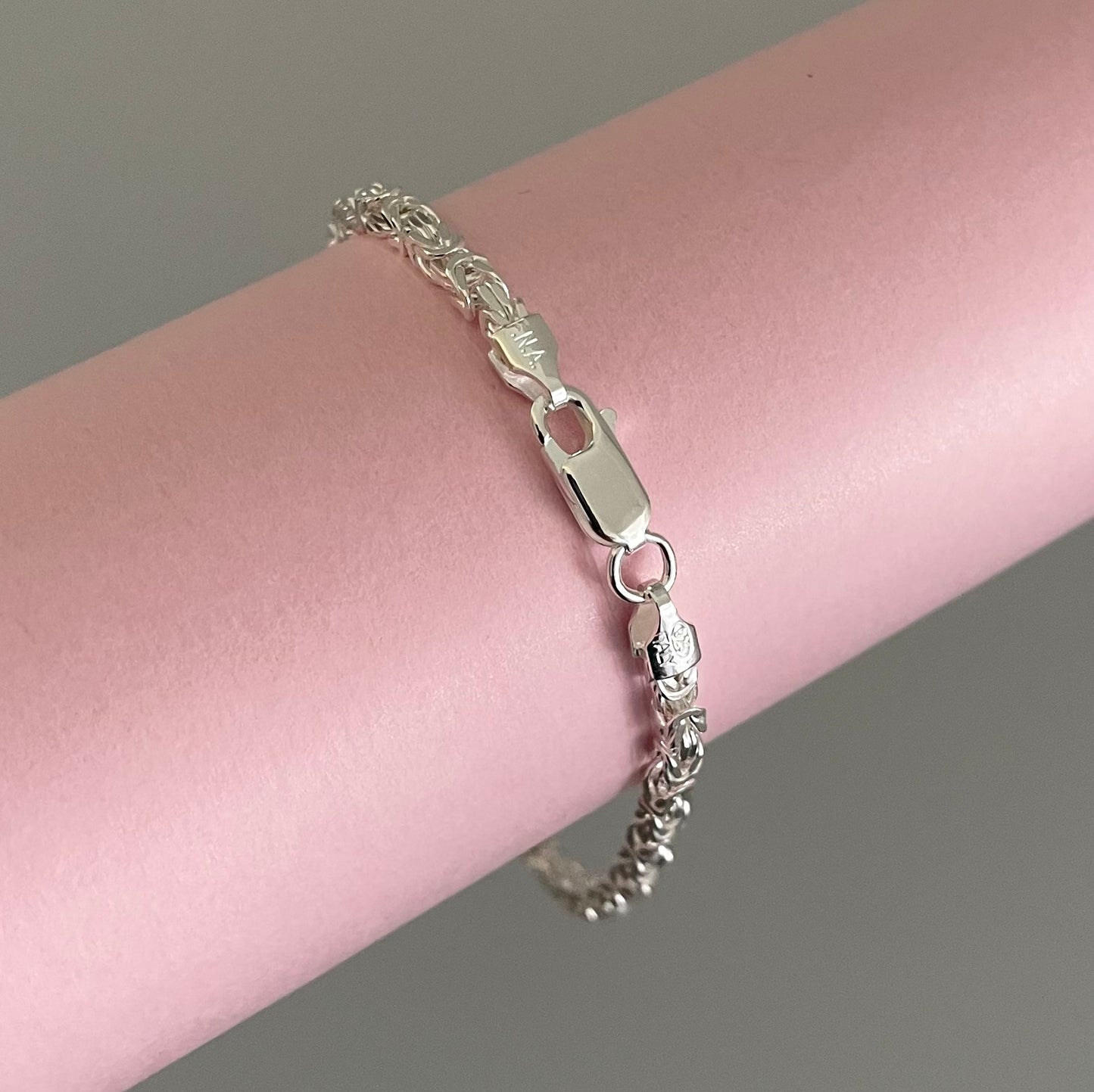 Bracelet Four Sided Byzantine Solid 925 Sterling Silver Italy