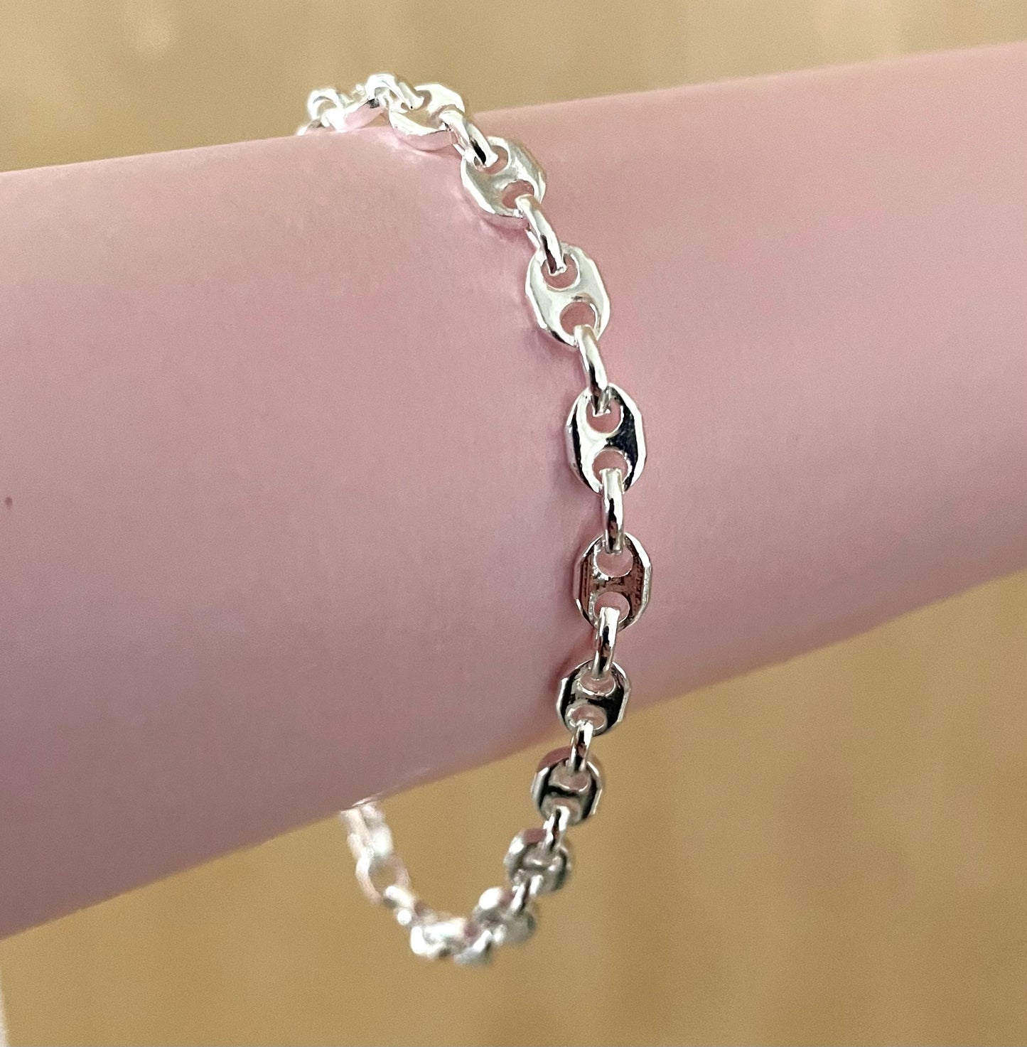 Bracelet Solid Puffy Gucc/Marine Thick Link Solid 925 Sterling Silver Italy