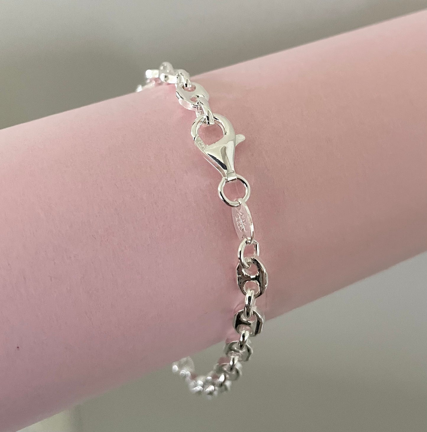Bracelet Solid Puffy Gucc/Marine Thick Link Solid 925 Sterling Silver Italy