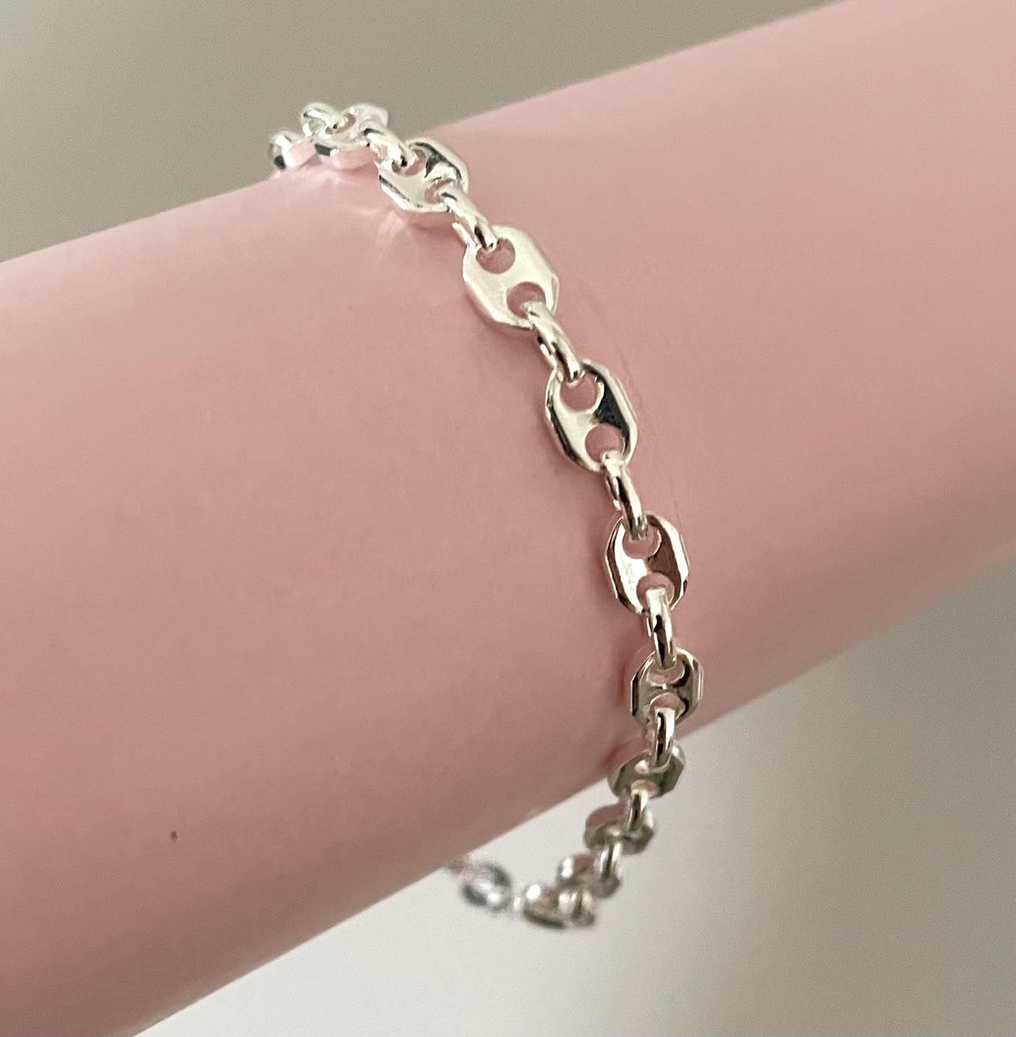 Bracelet Solid Puffy Gucc/Marine Thick Link Solid 925 Sterling Silver Italy
