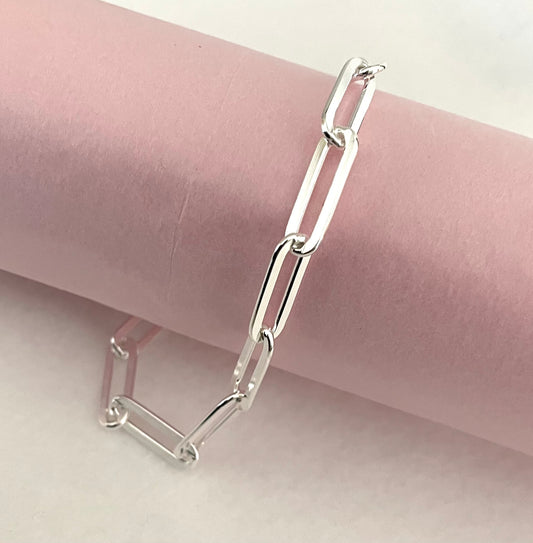 Bracelet Extra Wide 5.8mm Paperclip Flat Link Solid 925 Sterling Silver Italy