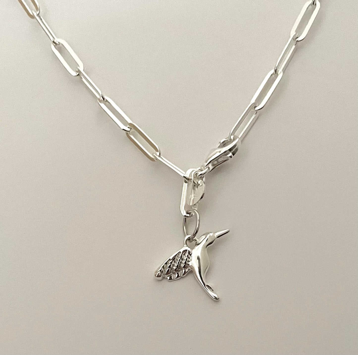 Anklet Paperclip With Hummingbird Charm Solid 925 Sterling Silver Italy