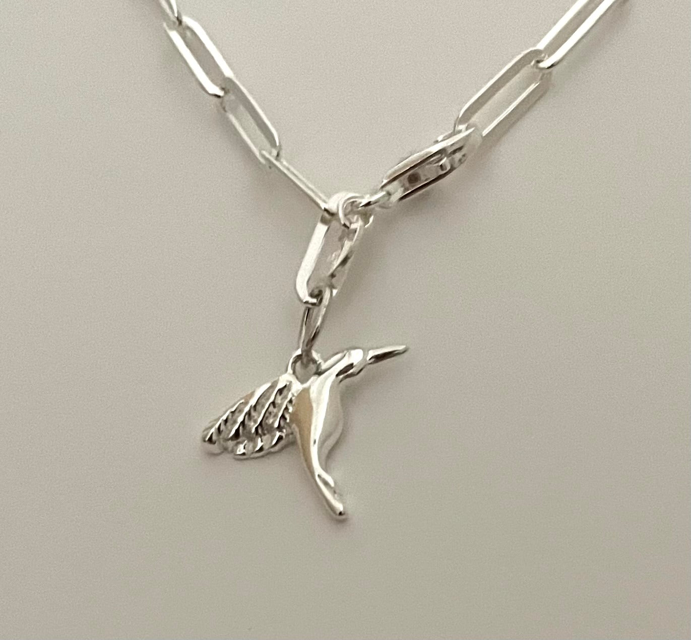 Anklet Paperclip With Hummingbird Charm Solid 925 Sterling Silver Italy