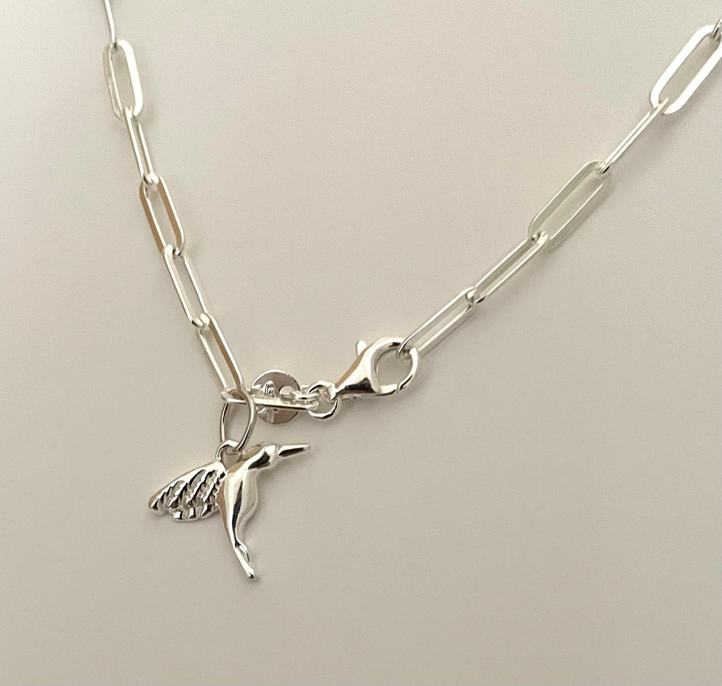 Anklet Paperclip With Hummingbird Charm Solid 925 Sterling Silver Italy