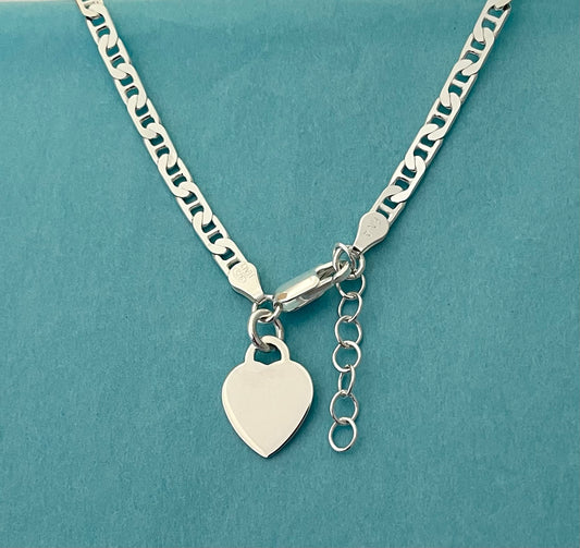 Anklet Marine Heart Tag Solid 925 Sterling Silver Italy