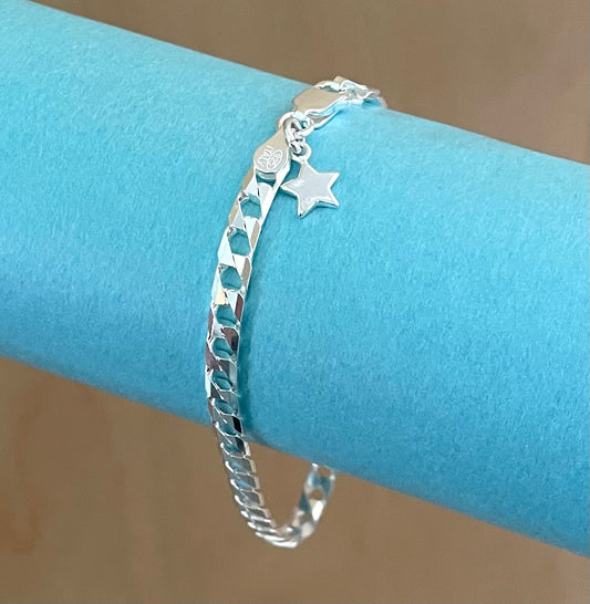 A Limited Summer Edition Square Link Star Bracelet Solid 925 Sterling Silver Italy