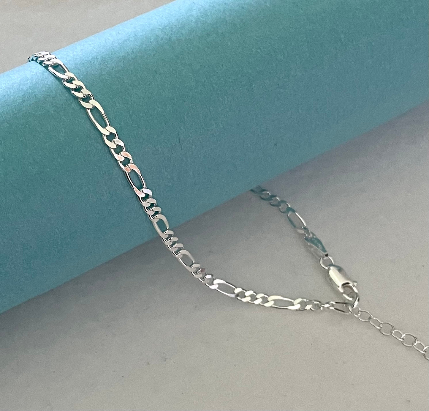 Anklet Figaro Link Solid 925 Sterling Silver Italy