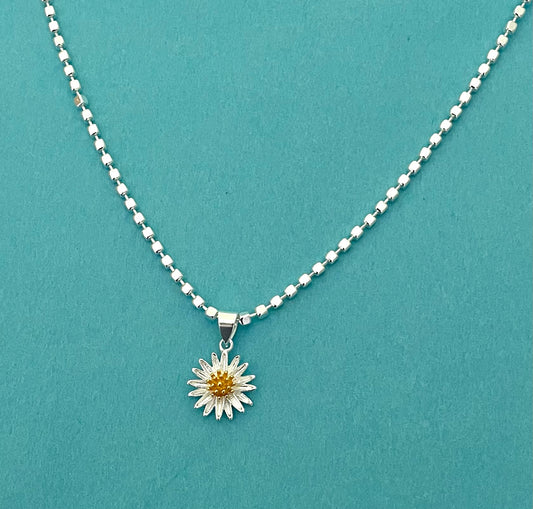 A Limited Summer Edition Sunflower On Cubes Necklace Solid 925 Sterling Silver Italy