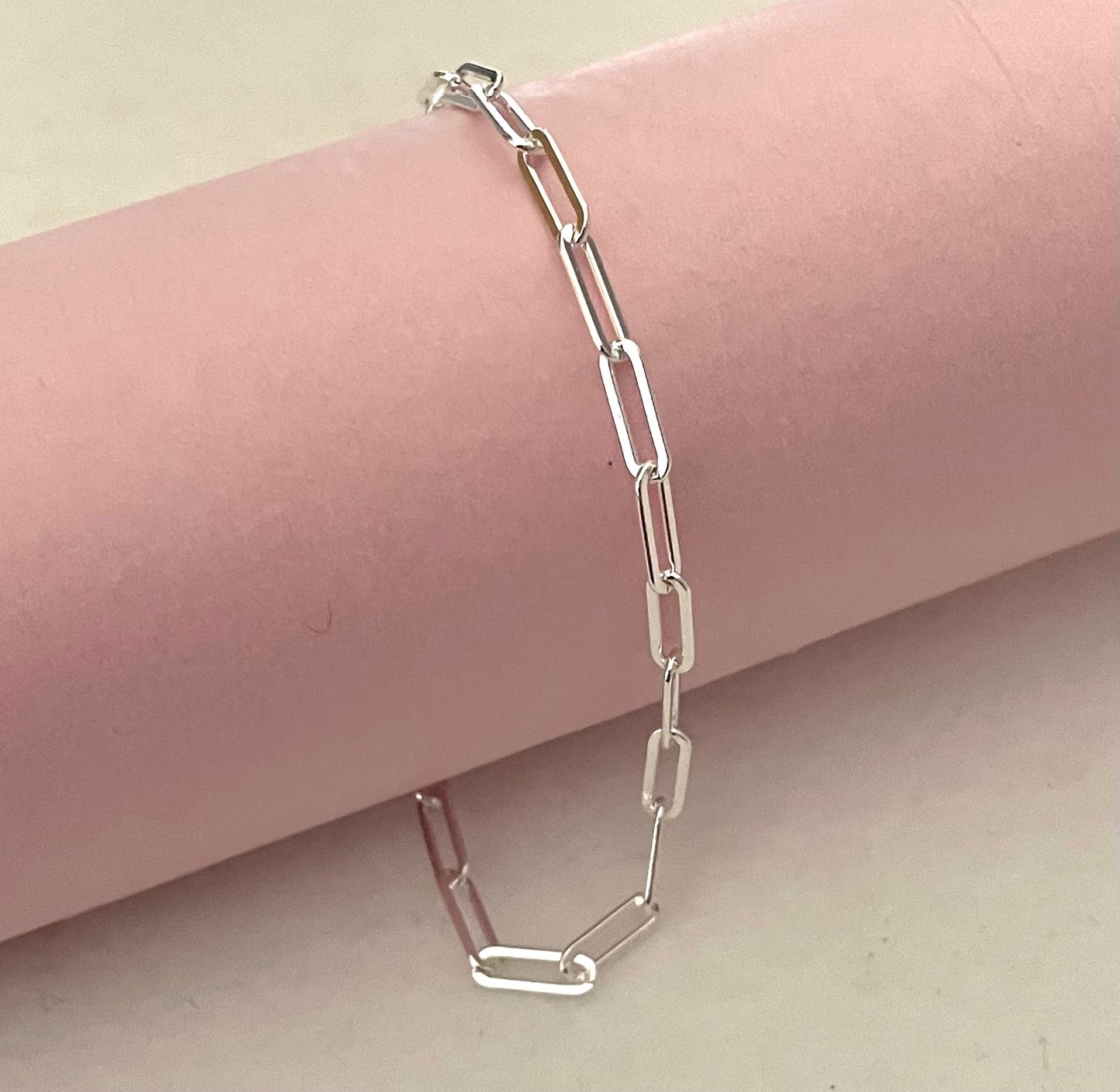 Bracelet Paperclip 3.5mm Shiny Flat Link Solid 925 Sterling Silver Italy