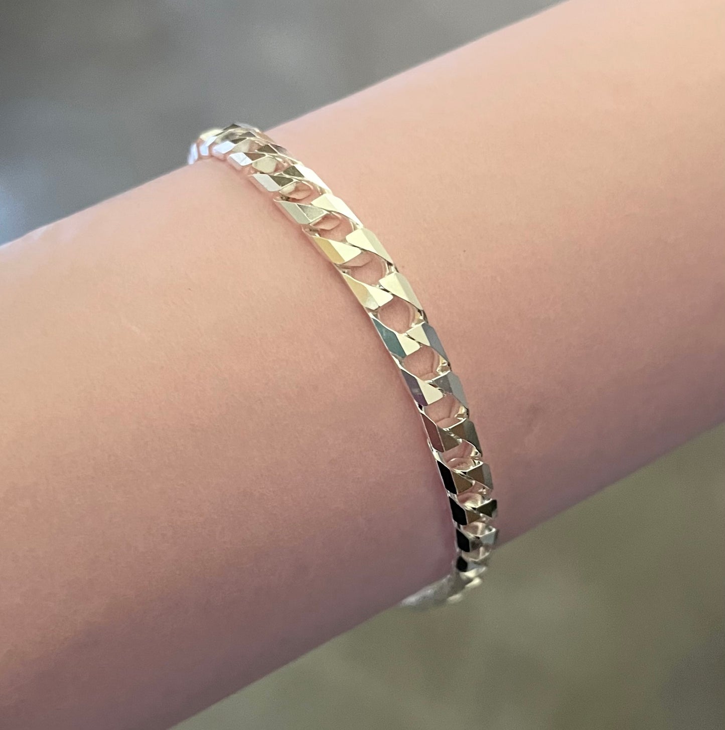 Bracelet Square Links Solid 925 Sterling Silver Italy