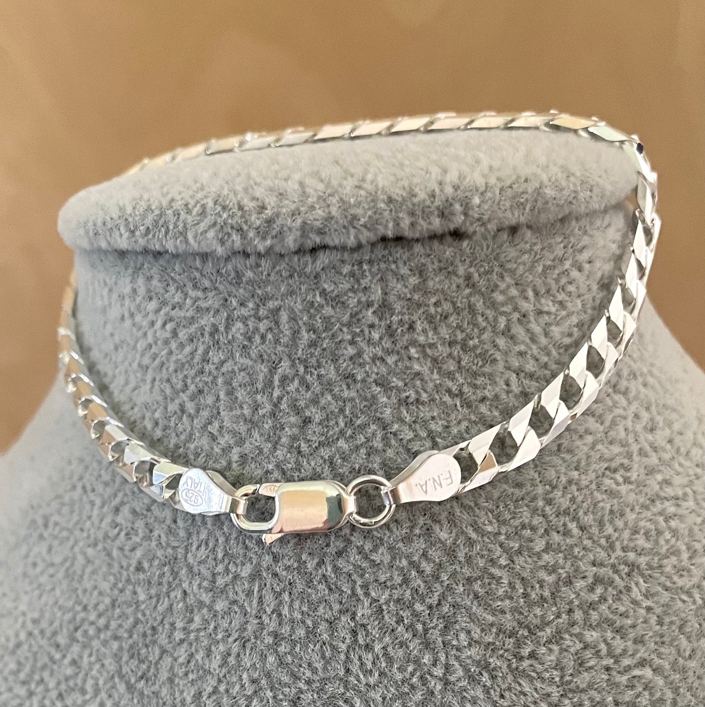 Bracelet Square Links Solid 925 Sterling Silver Italy