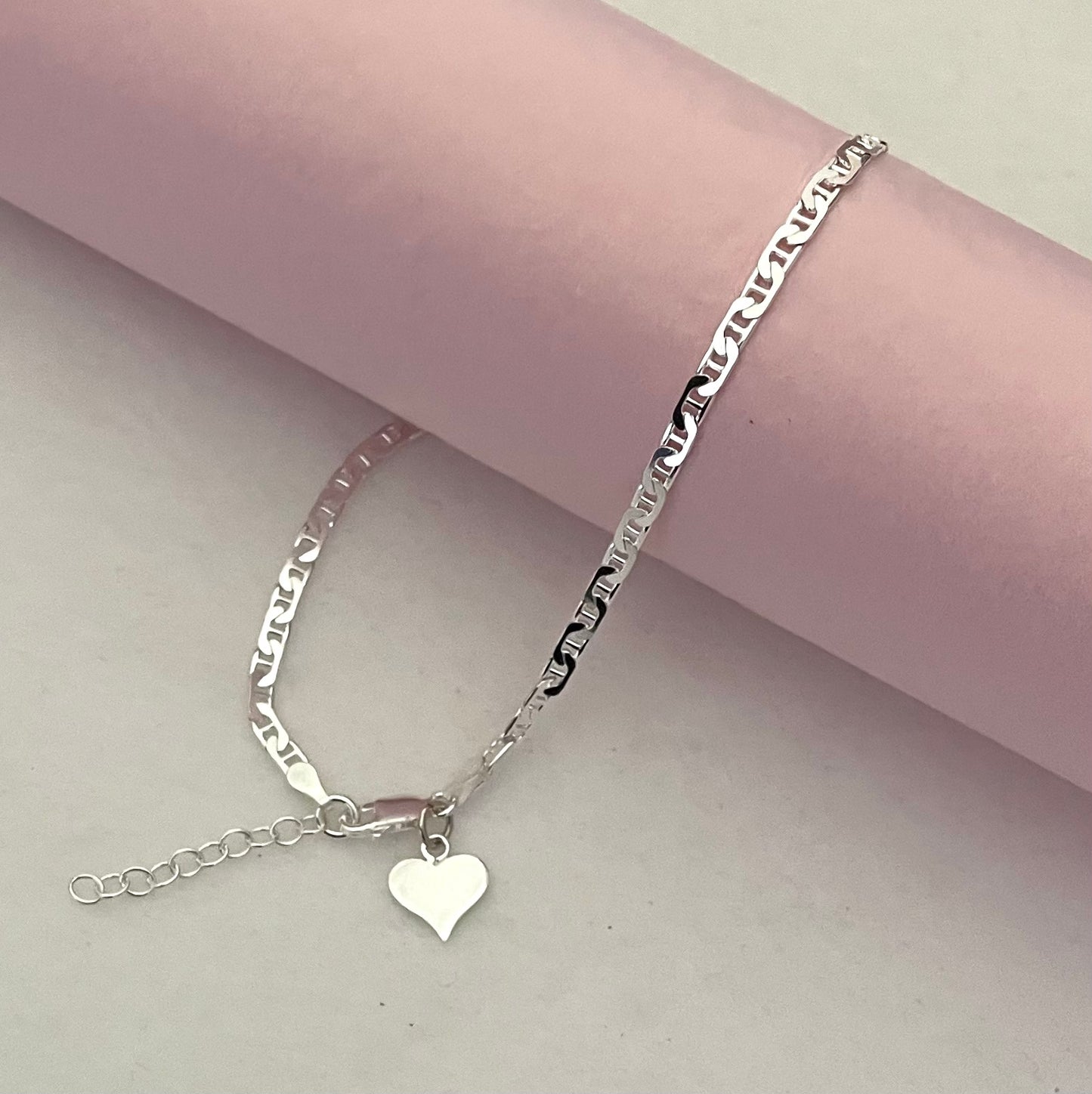 Anklet Marine With Heart Solid 925 Sterling Silver Italy