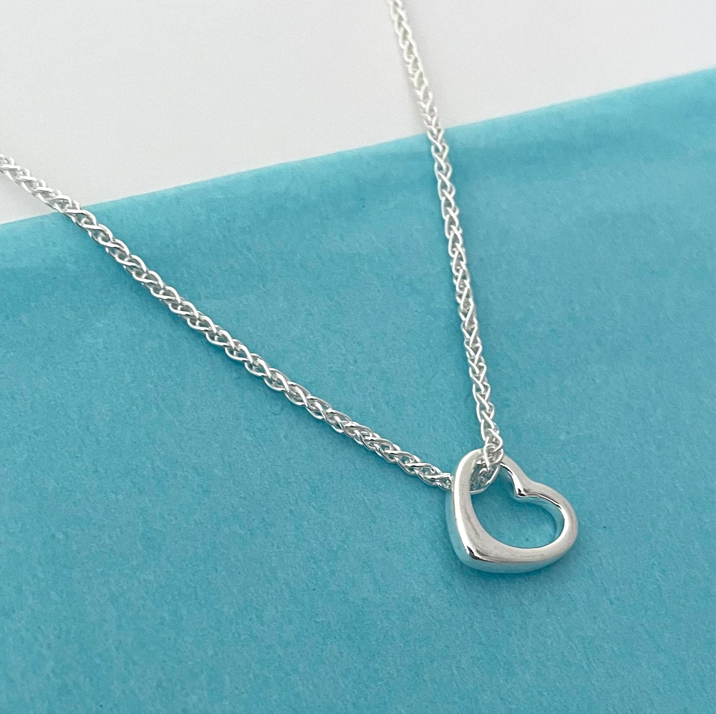 Floating Heart Necklace Spiga Link Solid 925 Sterling Silver Italy