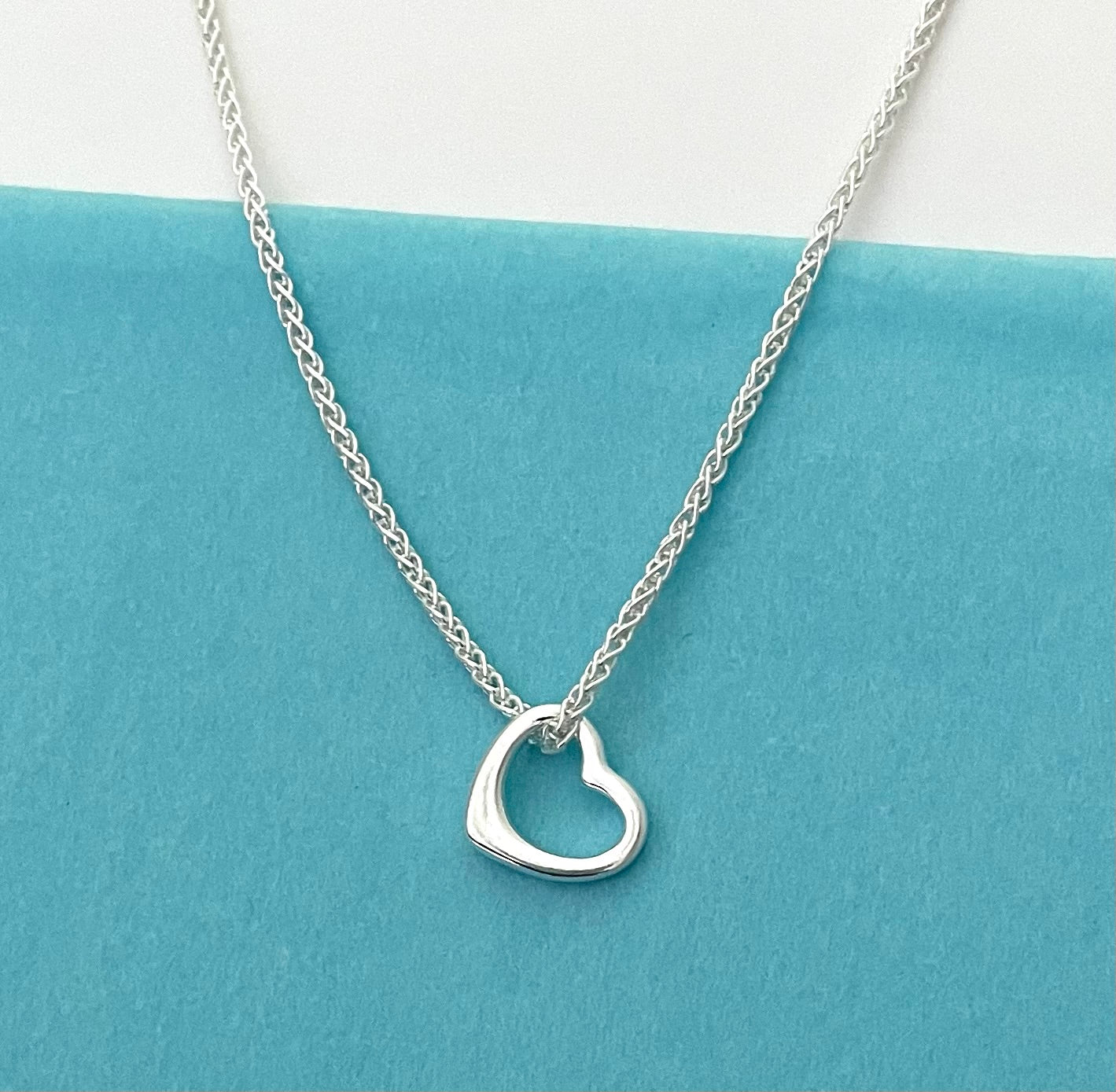 Floating Heart Necklace Spiga Link Solid 925 Sterling Silver Italy