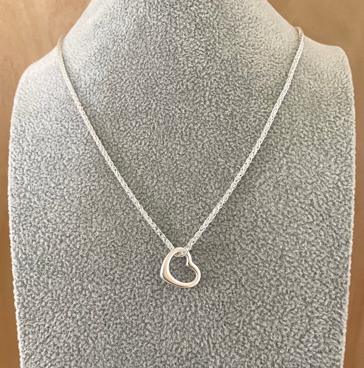 Floating Heart Necklace Spiga Link Solid 925 Sterling Silver Italy