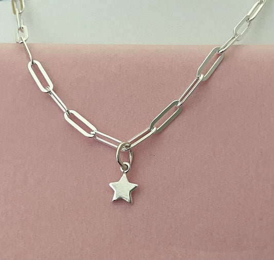 Anklet Paperclip With Star Solid 925 Sterling Silver Italy