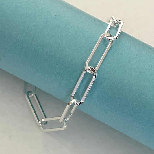 Bracelet Extra Thick 6mm Paperclip Squared Link Solid 925 Sterling Silver Italy