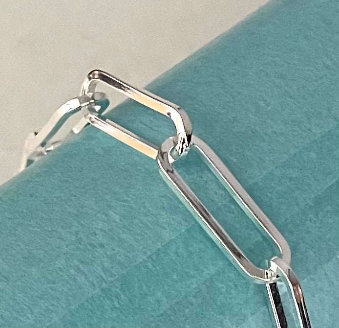 Bracelet Extra Thick 6mm Paperclip Squared Link Solid 925 Sterling Silver Italy