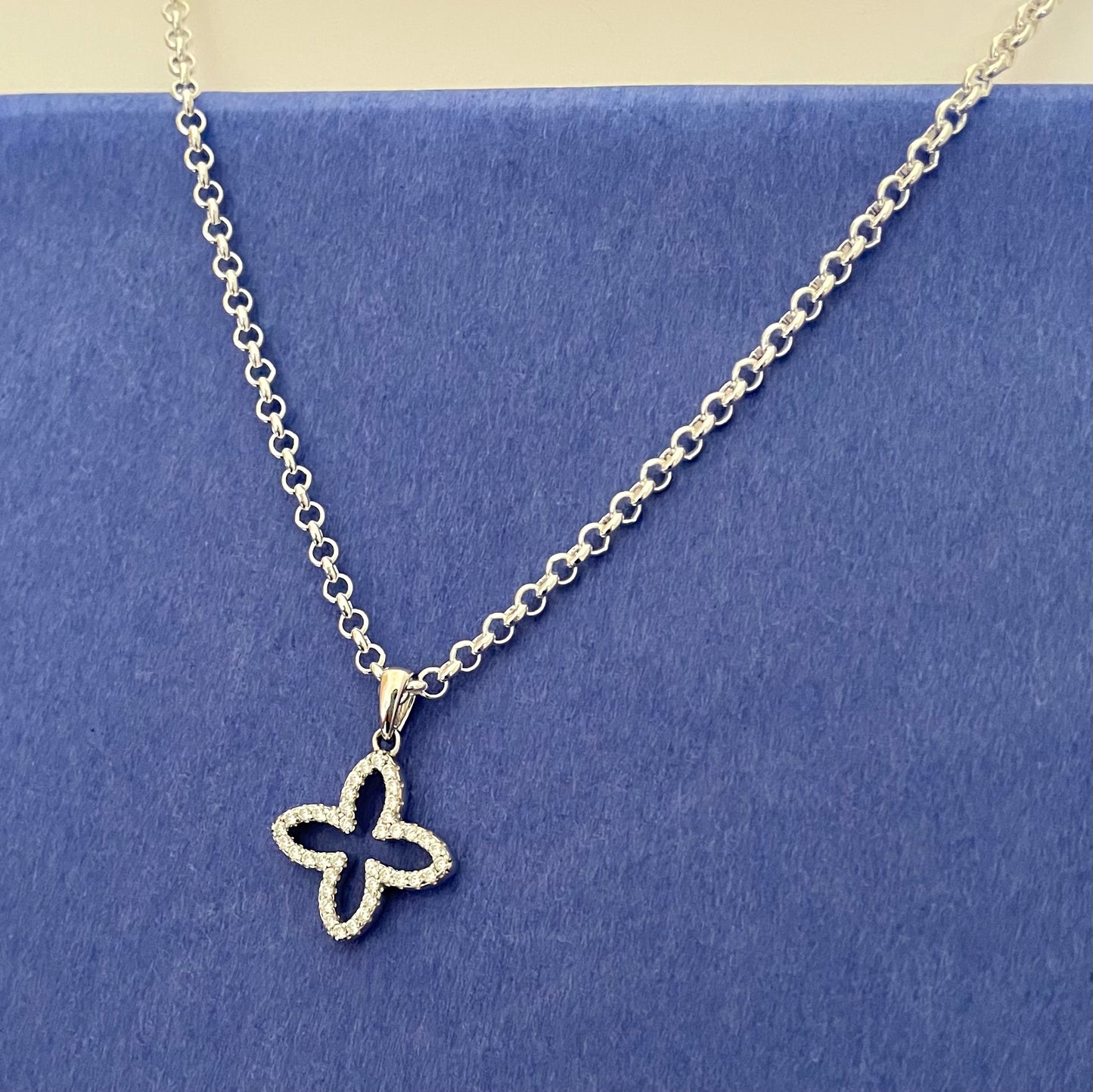 A Luxury Sparkly Rolo Clover Necklace Solid 925 Sterling Silver Italy