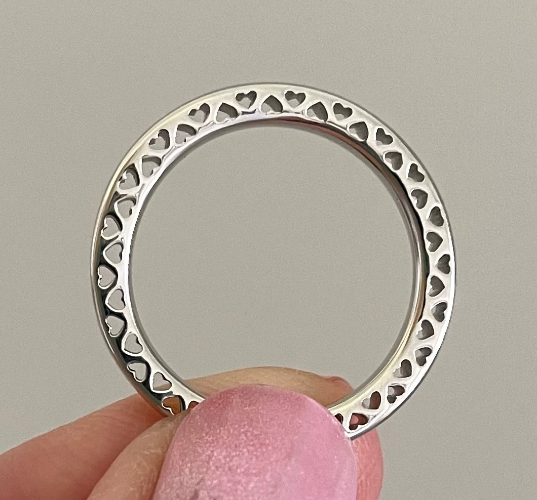 A Limited Edition Ring Double Hearts Eternity Solid 925 Sterling Silver