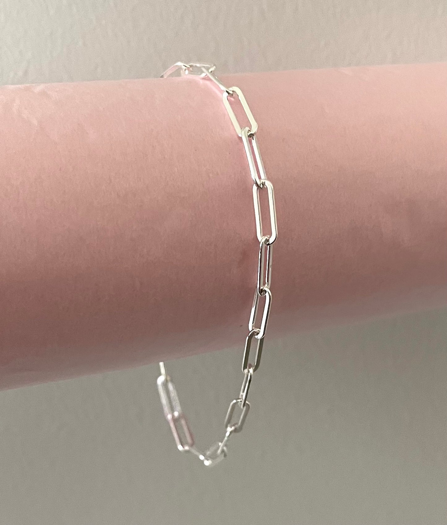 Bracelet Paperclip Flat Link 3.5mm Solid 925 Sterling Silver Italy