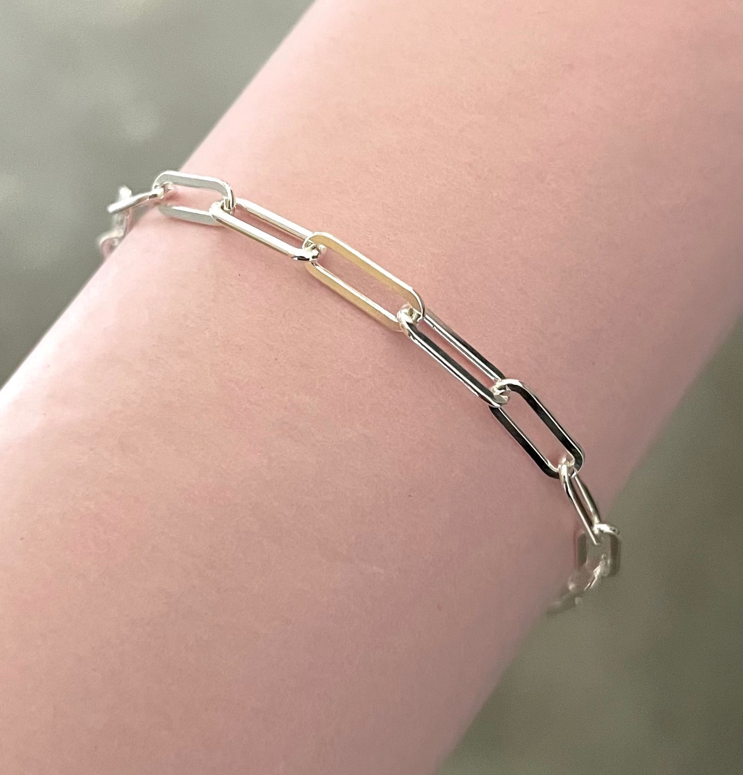 Bracelet Paperclip Flat Link 3.5mm Solid 925 Sterling Silver Italy