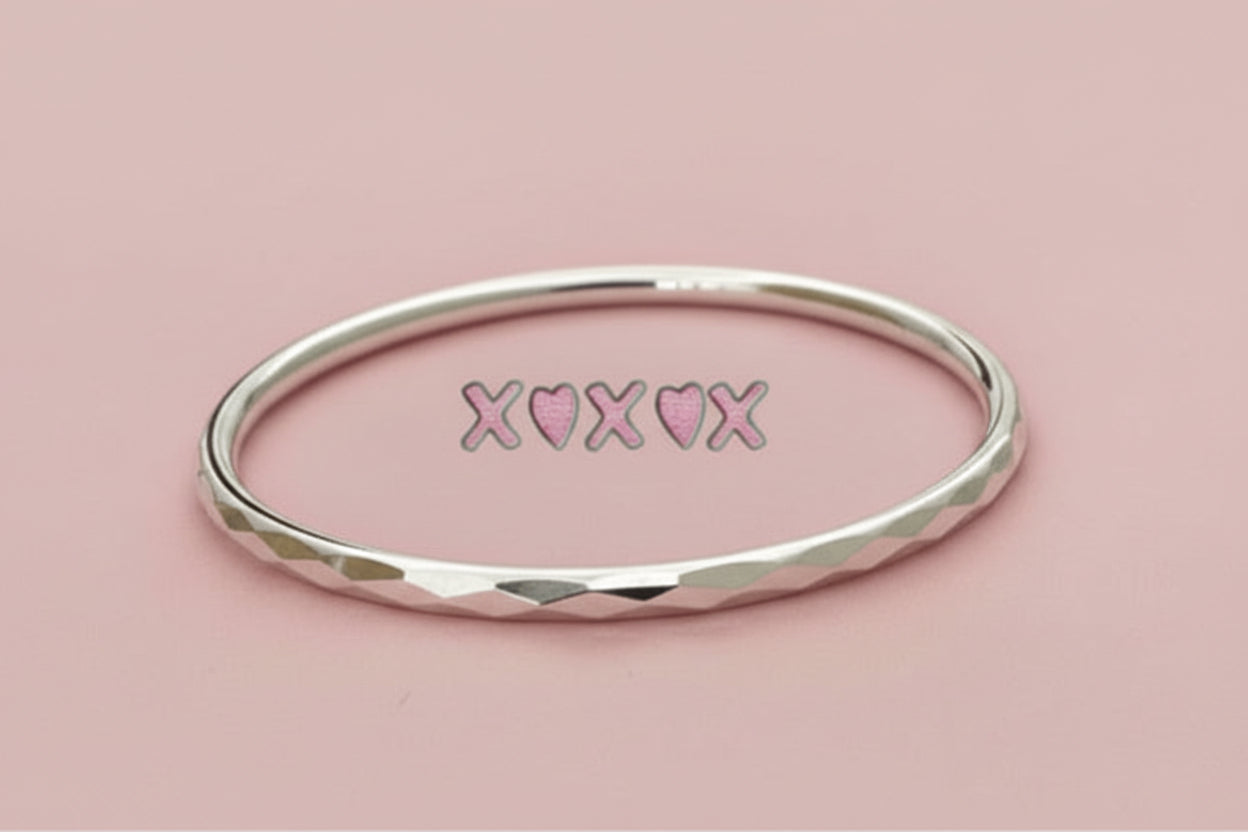 A Valentines Edition Bangle Diamond Cut Solid 925 Sterling Silver